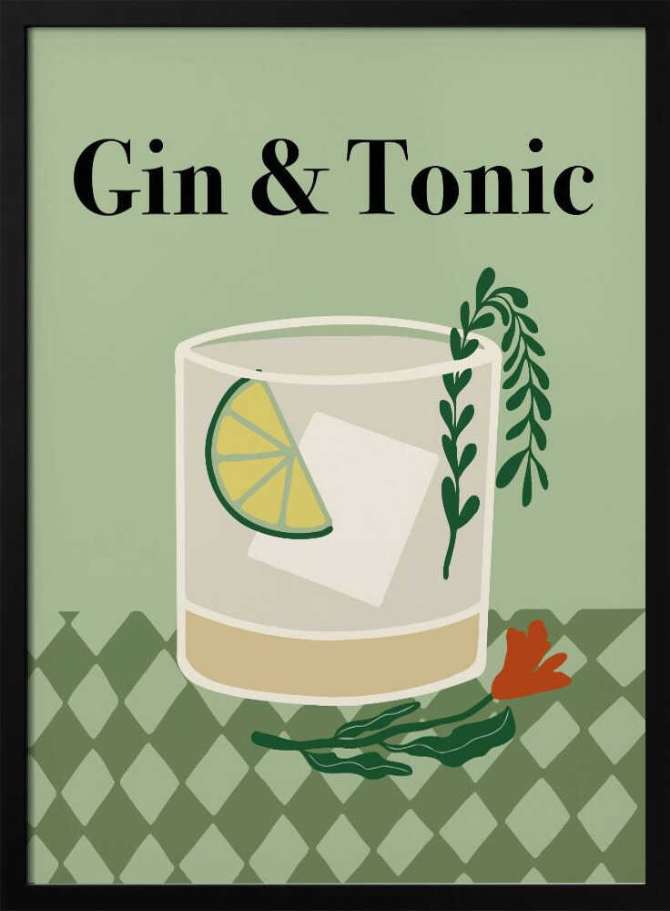 Gin and Tonic Cocktail Art Print UK — Botanical Minimal Wall Art — Kitchen — Wall It All Prints