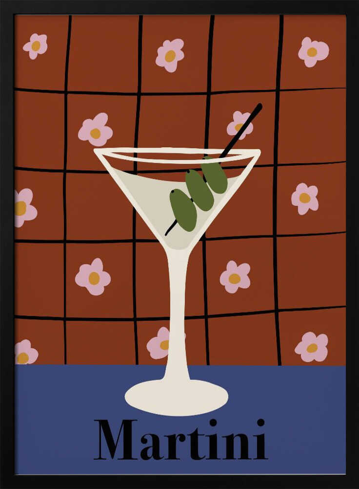 Retro Olive Martini Art Print UK — Botanical Minimal Wall Art — Office — Wall It All Prints
