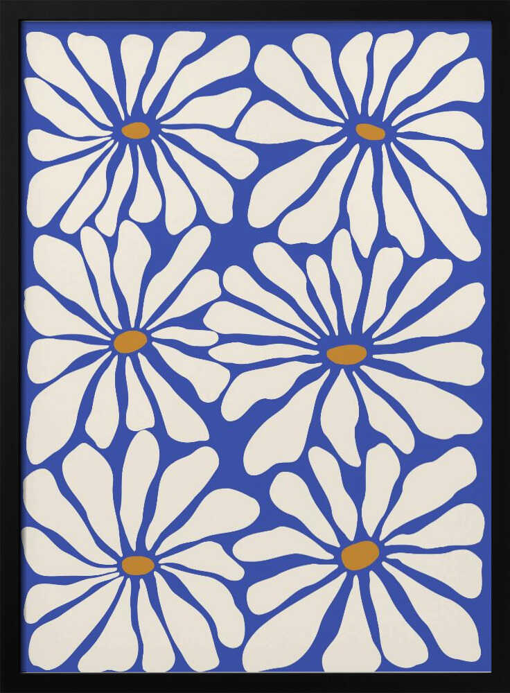 Bold Blue Daisies Art Print UK — Botanical Vibrant Wall Art — Living Room — Wall It All Prints