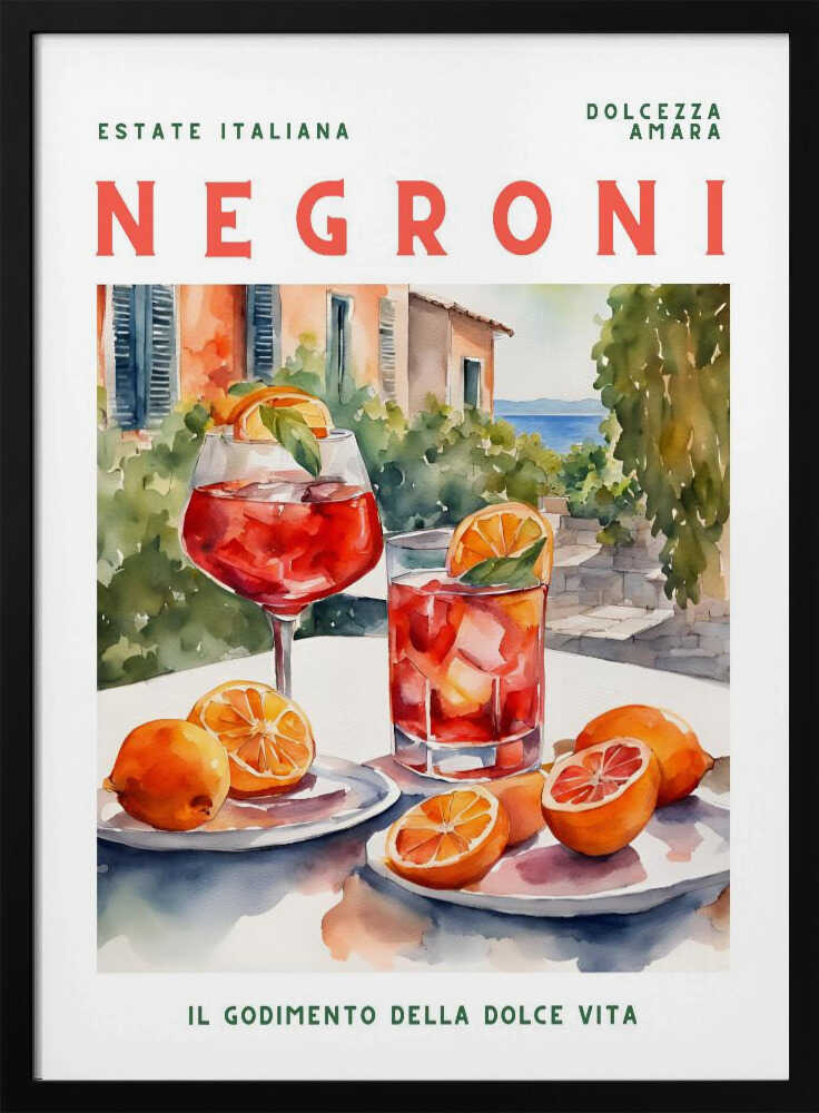 Negroni Summer Aperitif Art Print UK — Botanical Fresh Wall Art — Kitchen — Wall It All Prints