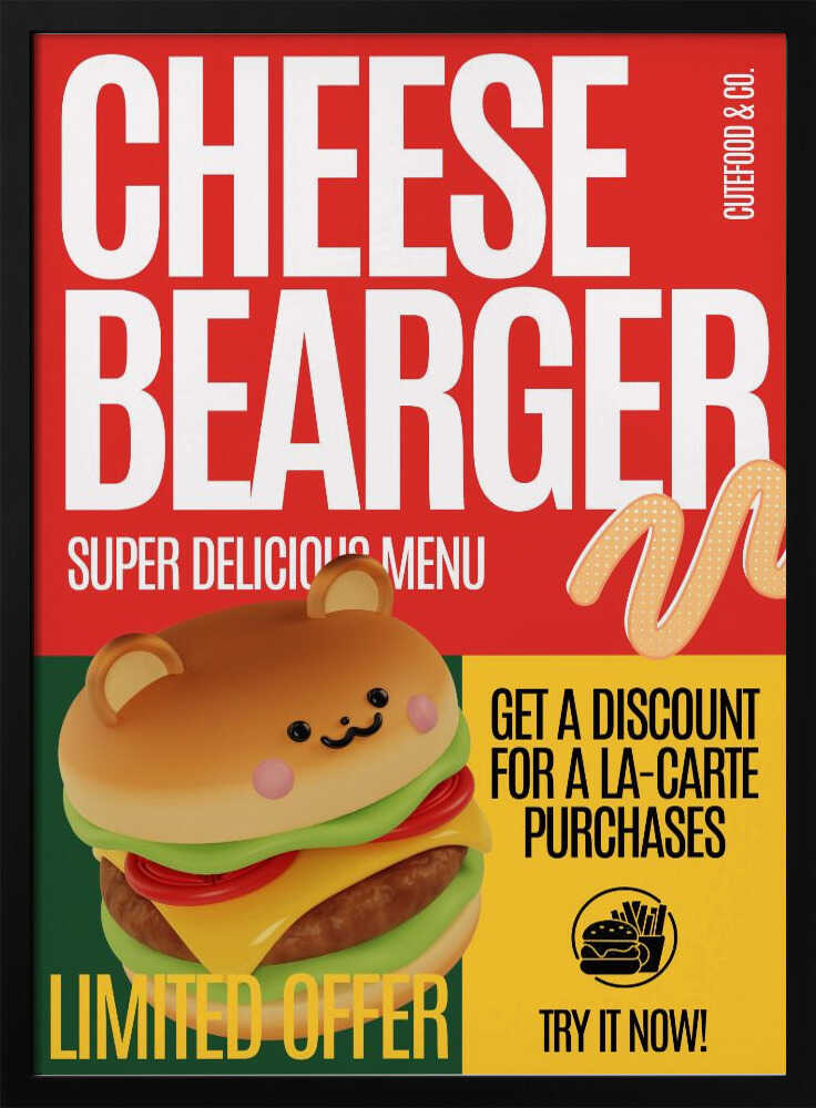 Cute Bear Burger Art Print UK — Food Vibrant Wall Art — Kitchen — Wall It All Prints
