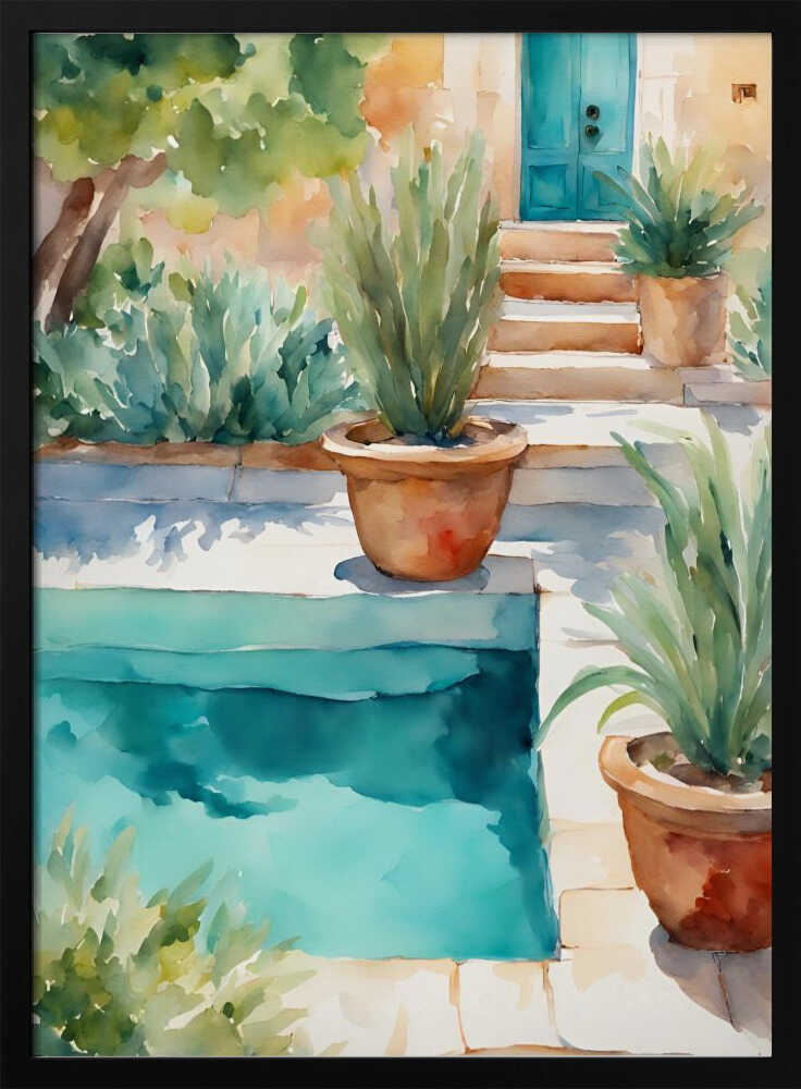 Mediterranean Poolside Garden Art Print UK — Botanical Vibrant Wall Art — Living Room — Wall It All Prints