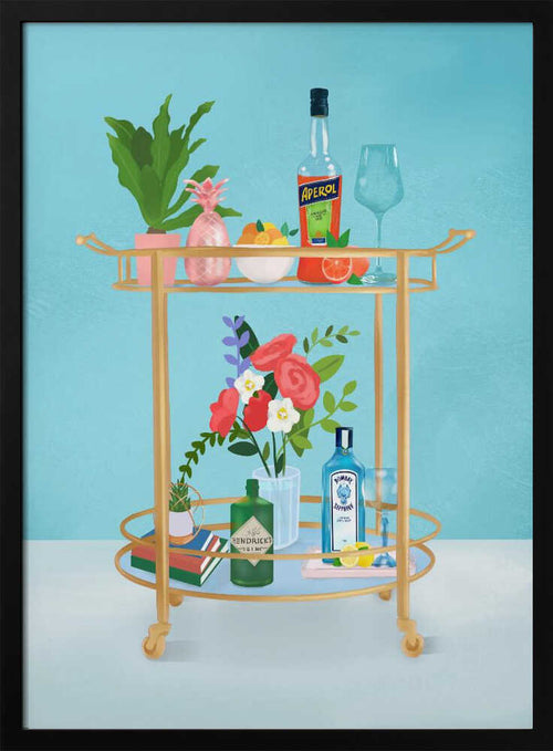 Bar Cart Art Print UK — Botanical Vibrant Wall Art — Kitchen — Wall It All Prints