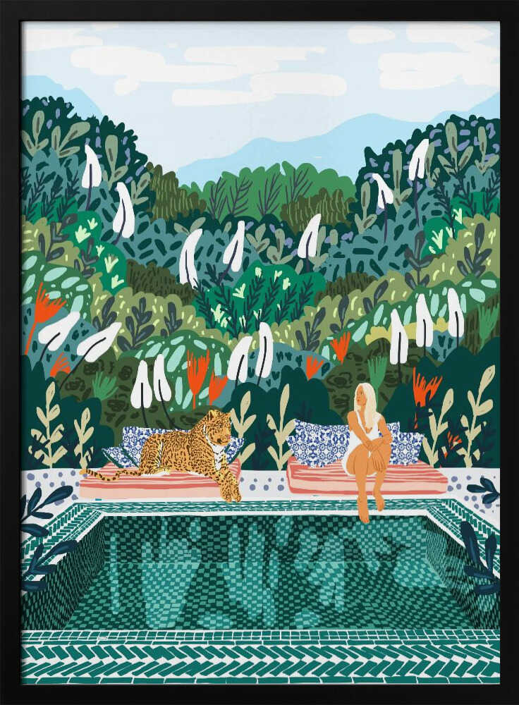 Leopard Poolside Oasis Art Print UK — Botanical Vibrant Wall Art — Bedroom — Wall It All Prints