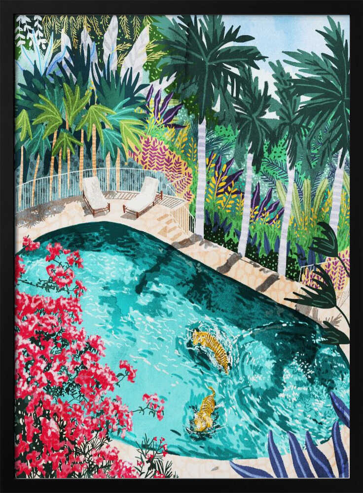 Tigers In Tropical Pool Art Print UK — Botanical Vibrant Wall Art — Living Room — Wall It All Prints