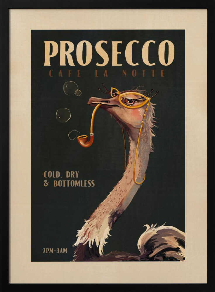 Art Deco Prosecco Wall Art Of An Ostrich Art Print UK — Dark Moody Dark Wall Art — Living Room — Wall It All Prints
