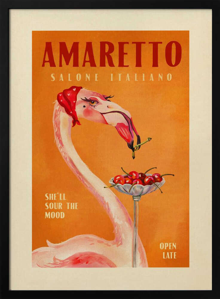 Amaretto Flamingo Art Deco Italian Cafe Travel Art Art Print UK — Vintage Vibrant Wall Art — Kitchen — Wall It All Prints