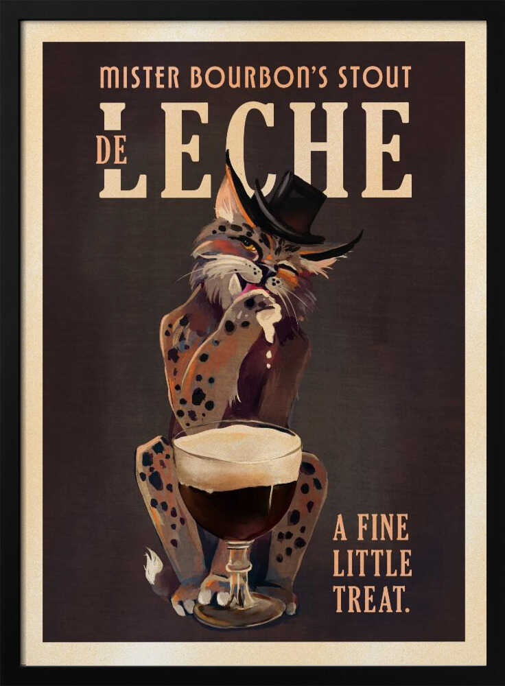 Bourbon De Leche Guinness Style Cat Art Art Print UK — Dark Moody Dark Wall Art — Living Room — Wall It All Prints