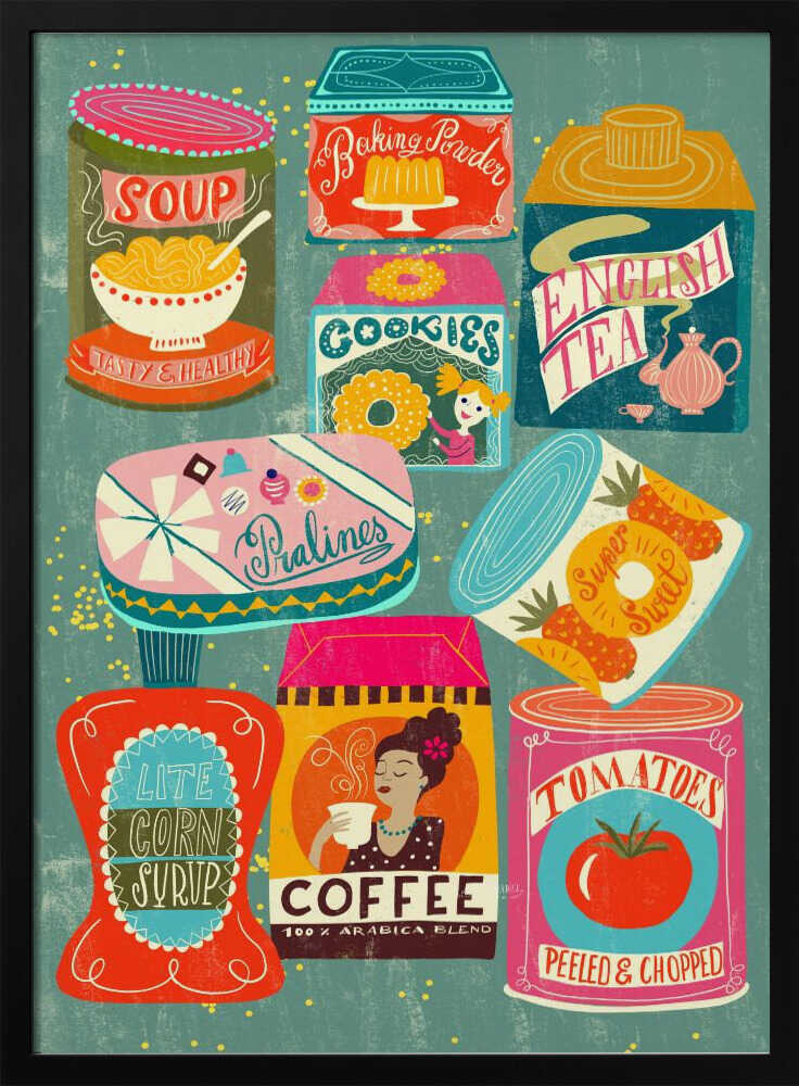 Retro Food Labels Art Print UK — Vintage Vibrant Wall Art — Kitchen — Wall It All Prints