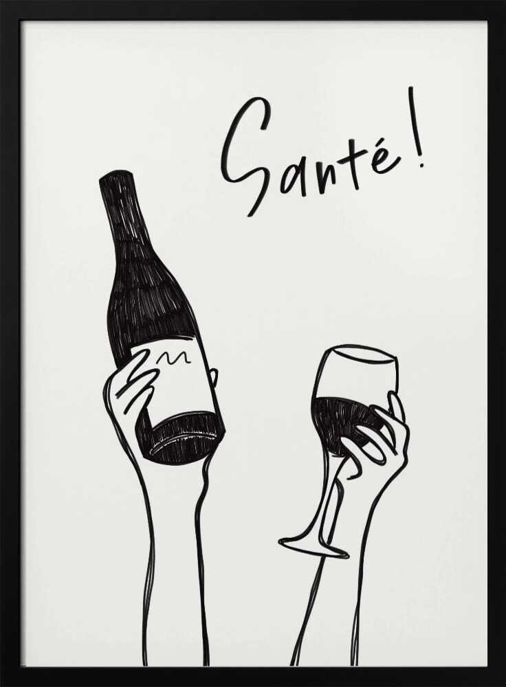 Santé Wine Toast Art Print UK — Abstract Dark Wall Art — Kitchen — Wall It All Prints