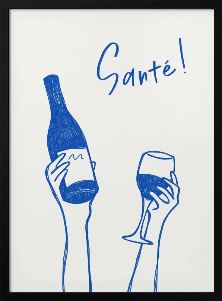 Santé Cheers Wine Art Print UK — Abstract Minimal Wall Art — Kitchen — Wall It All Prints