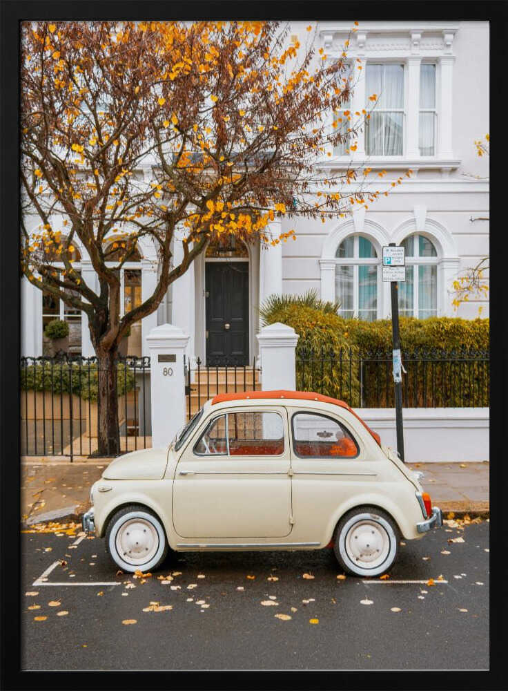 Classic Car Autumn Street Art Print UK — Vintage Vibrant Wall Art — Living Room — Wall It All Prints