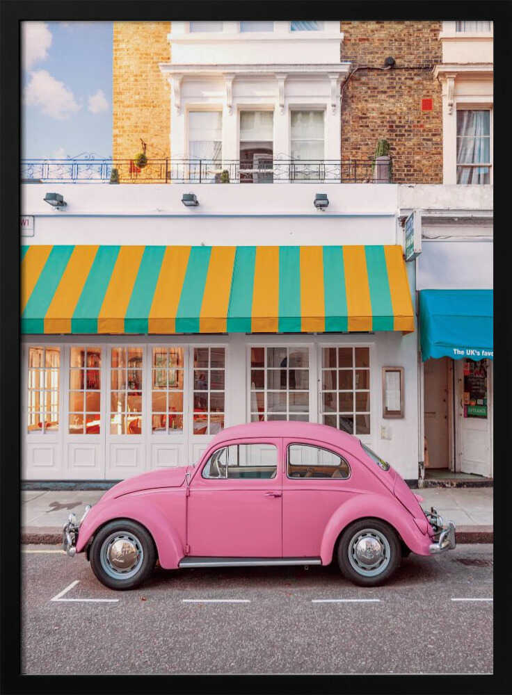 Vintage Pink Beetle Street Art Print UK — Vintage Vibrant Wall Art — Living Room — Wall It All Prints