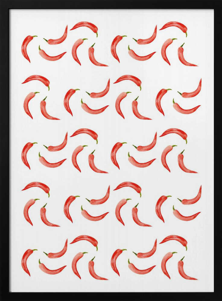 Vibrant Red Chili Pattern Art Print UK — Botanical Vibrant Wall Art — Kitchen — Wall It All Prints