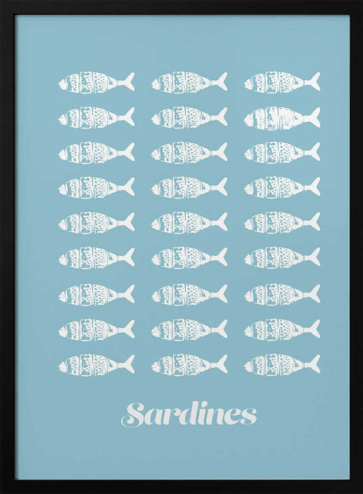 Minimalist Sardines Blue Art Print UK — Abstract Minimal Wall Art — Kitchen — Wall It All Prints