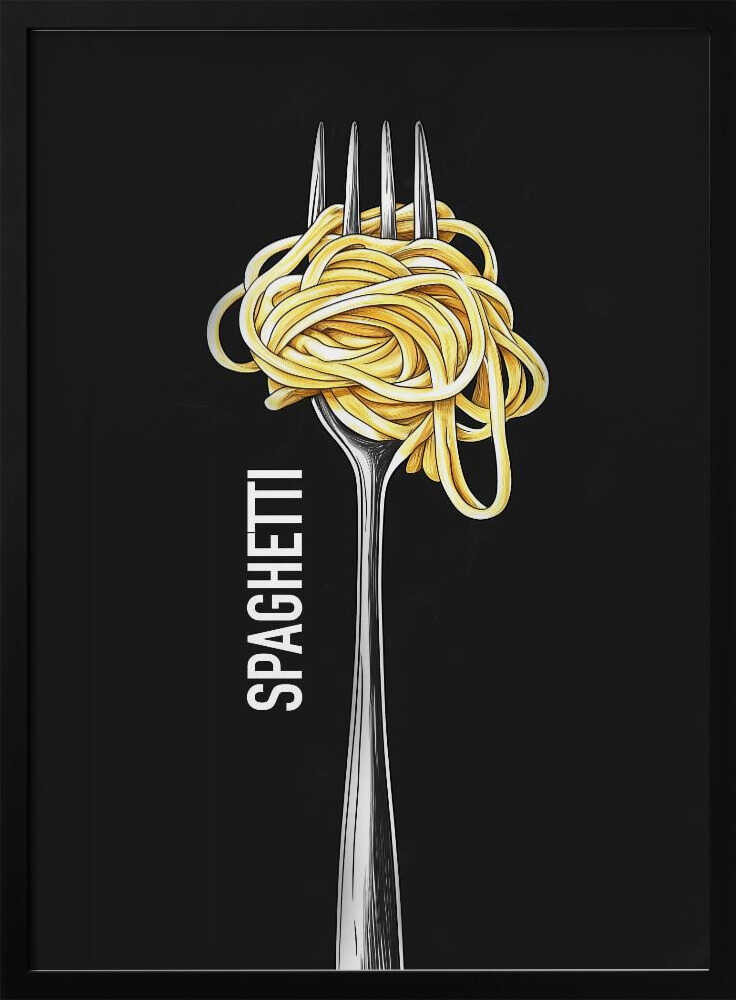 Golden Spaghetti Fork Art Print UK — Abstract Vibrant Wall Art — Kitchen — Wall It All Prints