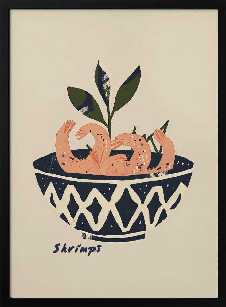 Shrimp Delight Bowl Art Print UK — Botanical Dark Wall Art — Kitchen — Wall It All Prints