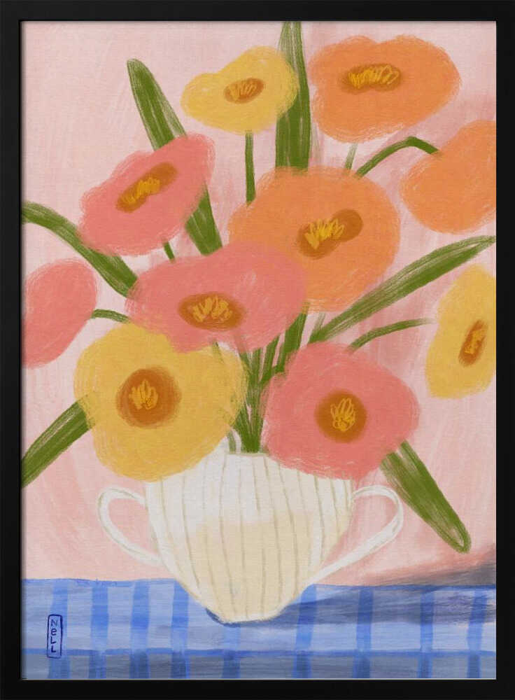 Cheerful Table Flowers Art Print UK — Botanical Vibrant Wall Art — Kitchen — Wall It All Prints