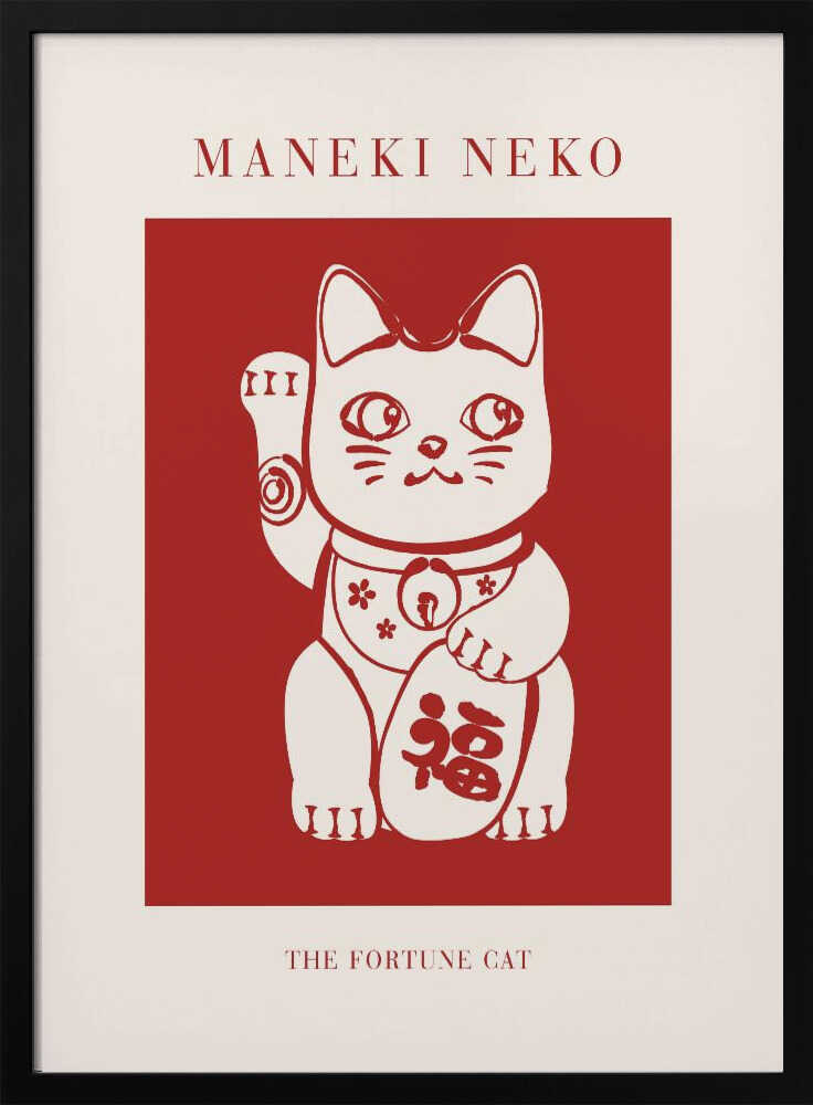Maneki Neko Lucky Cat Art Print UK — Japanese Minimal Wall Art — Office — Wall It All Prints