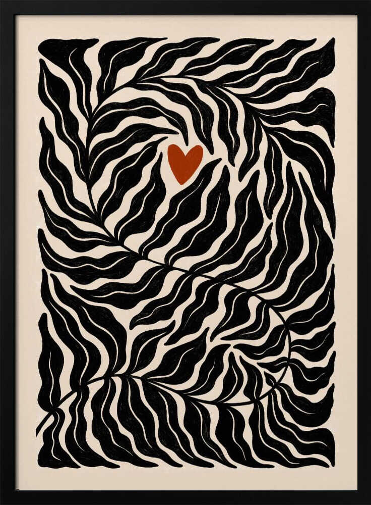 Organic Leaves Heart Art Print UK — Botanical Dark Wall Art — Office — Wall It All Prints