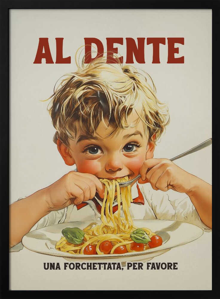 Happy Boy Eating Spaghetti Art Print UK — Vintage Fresh Wall Art — Kitchen — Wall It All Prints