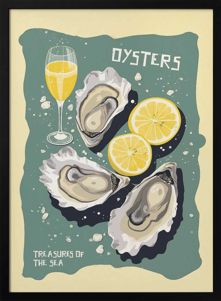 Vintage Oysters and Champagne Art Print UK — Landscape Fresh Wall Art — Kitchen — Wall It All Prints
