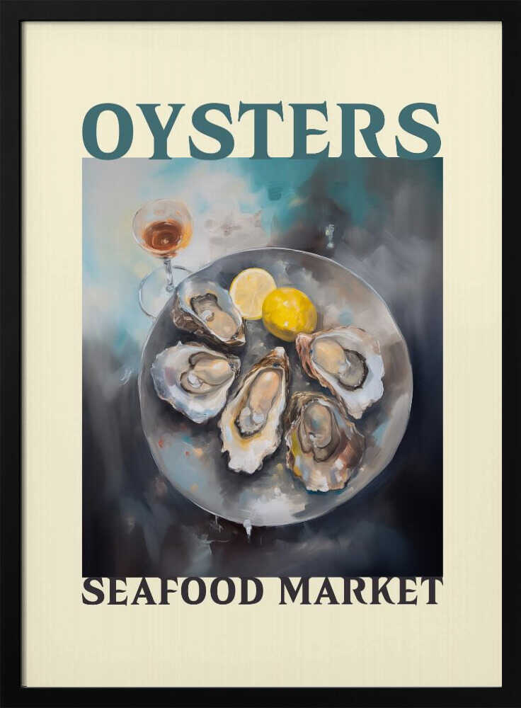 Fresh Oysters with Lemon Art Print UK — Dark Moody Dark Wall Art — Kitchen — Wall It All Prints