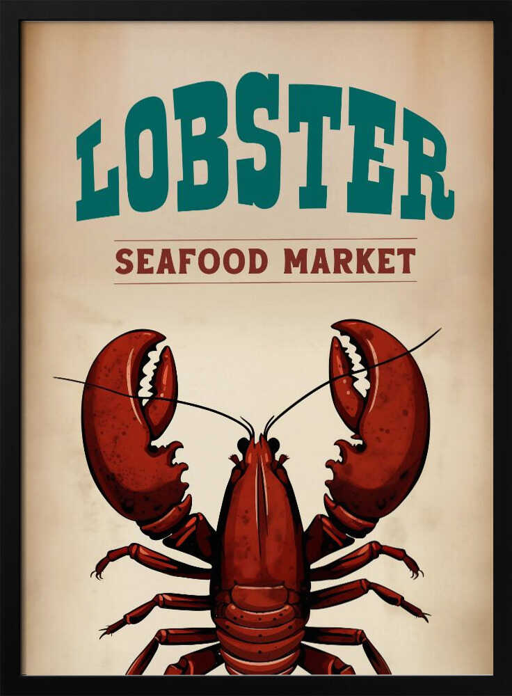 Vintage Lobster Market Sign Art Print UK — Landscape Vibrant Wall Art — Kitchen — Wall It All Prints