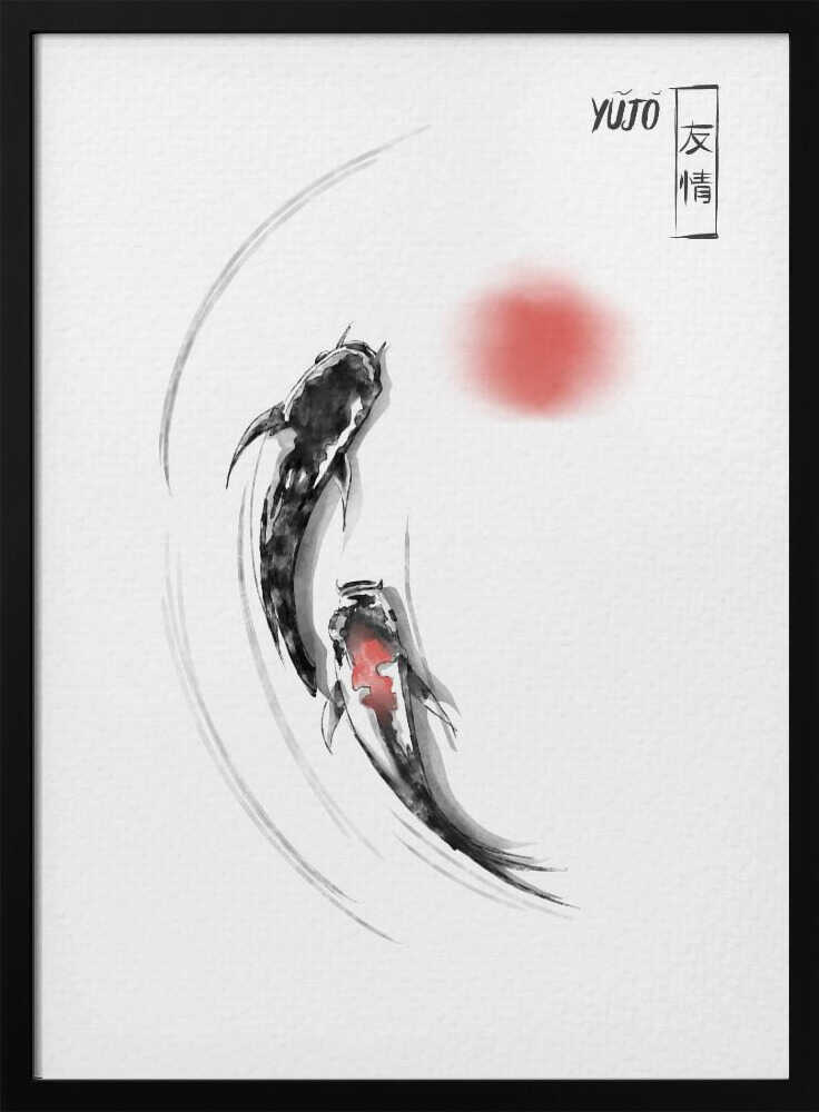 Black Koi Red Sun Art Print UK — Japanese Dark Wall Art — Office — Wall It All Prints