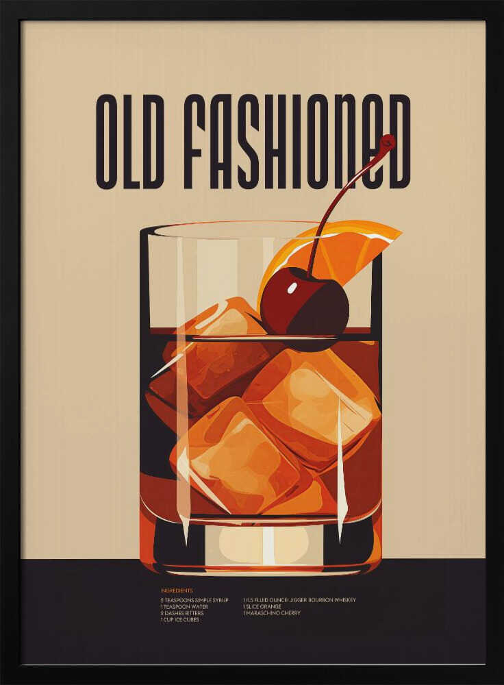 Classic Old Fashioned Cocktail Art Print UK — Dark Moody Dark Wall Art — Living Room — Wall It All Prints