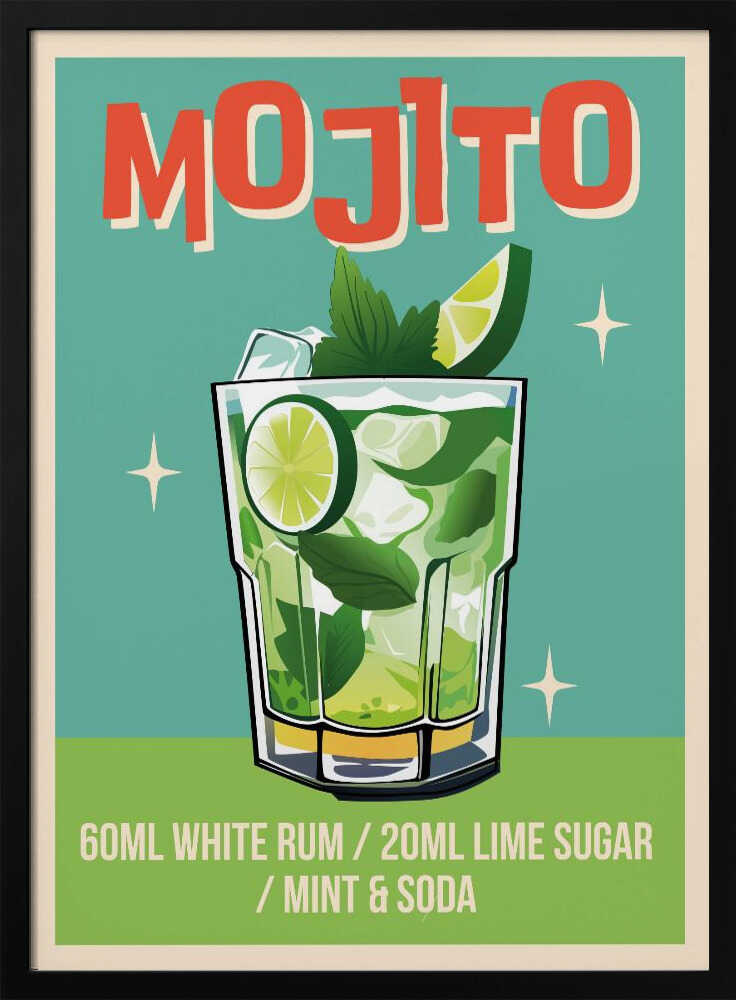 Retro Mojito Cocktail Art Print UK — Abstract Calm Wall Art — Kitchen — Wall It All Prints