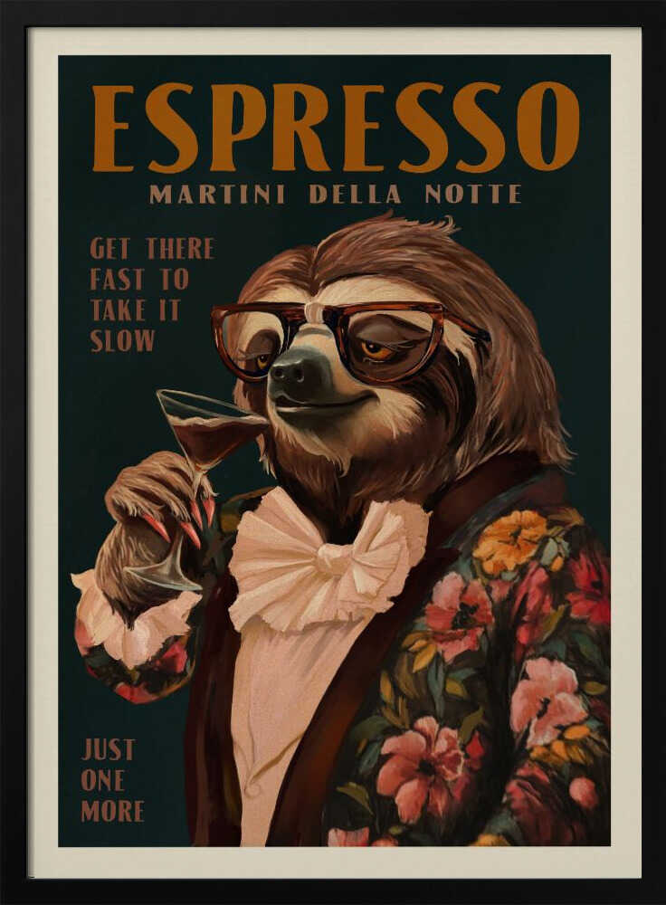 Art Deco Espresso Martini Drinking Sloth Art Print UK — Botanical Elegant Wall Art — Living Room — Wall It All Prints