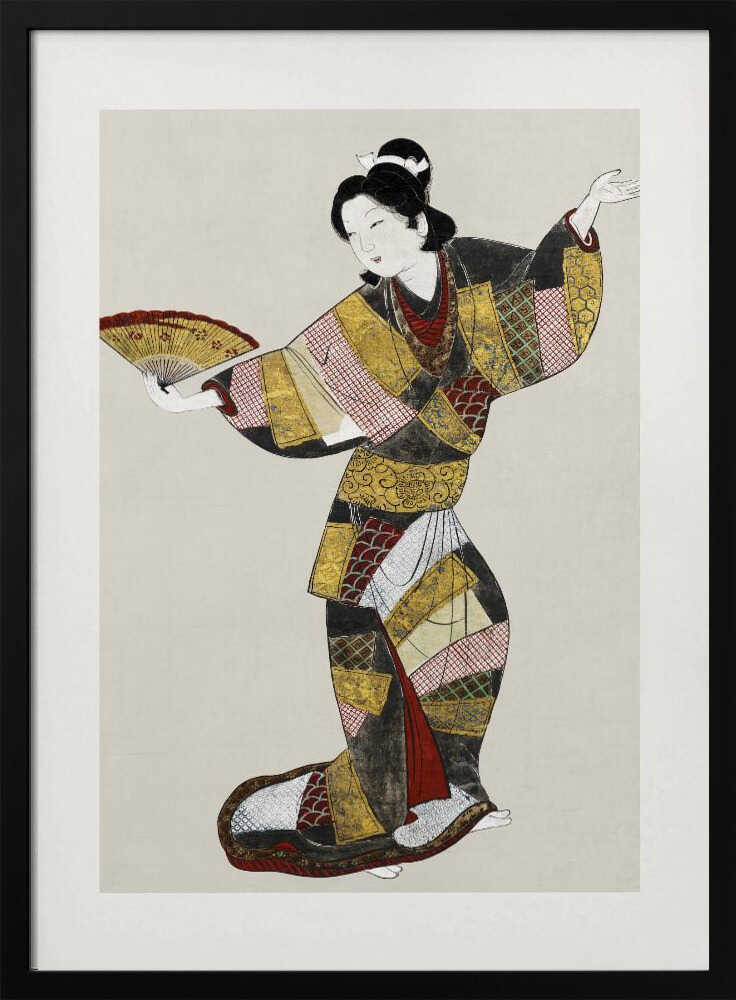 Japanese Female Dancer (17th Century) Vintage Painting Boarder