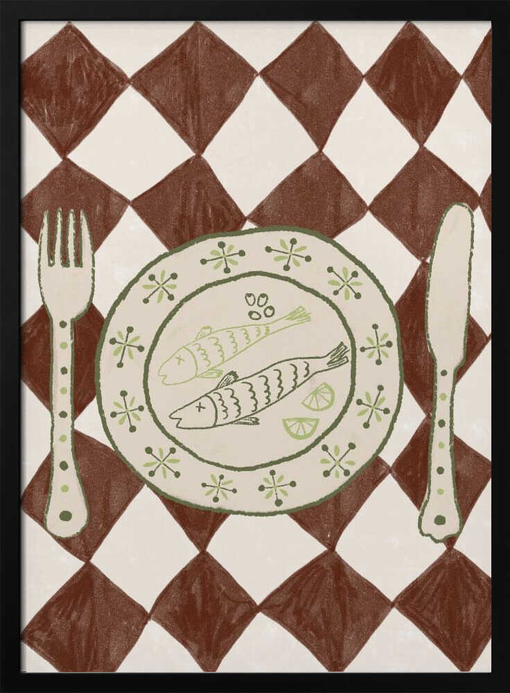 Rustic Fish Dinner Art Print UK — Abstract Minimal Wall Art — Kitchen — Wall It All Prints