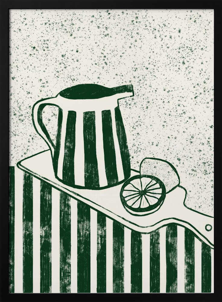 Striped Pitcher Fresh Lemons Art Print UK — Abstract Fresh Wall Art — Kitchen — Wall It All Prints
