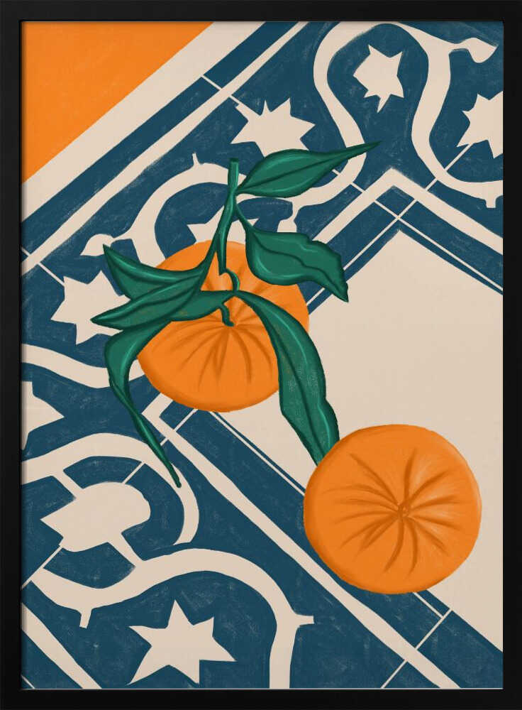 Fresh Oranges Blue Tiles Art Print UK — Food Vibrant Wall Art — Kitchen — Wall It All Prints
