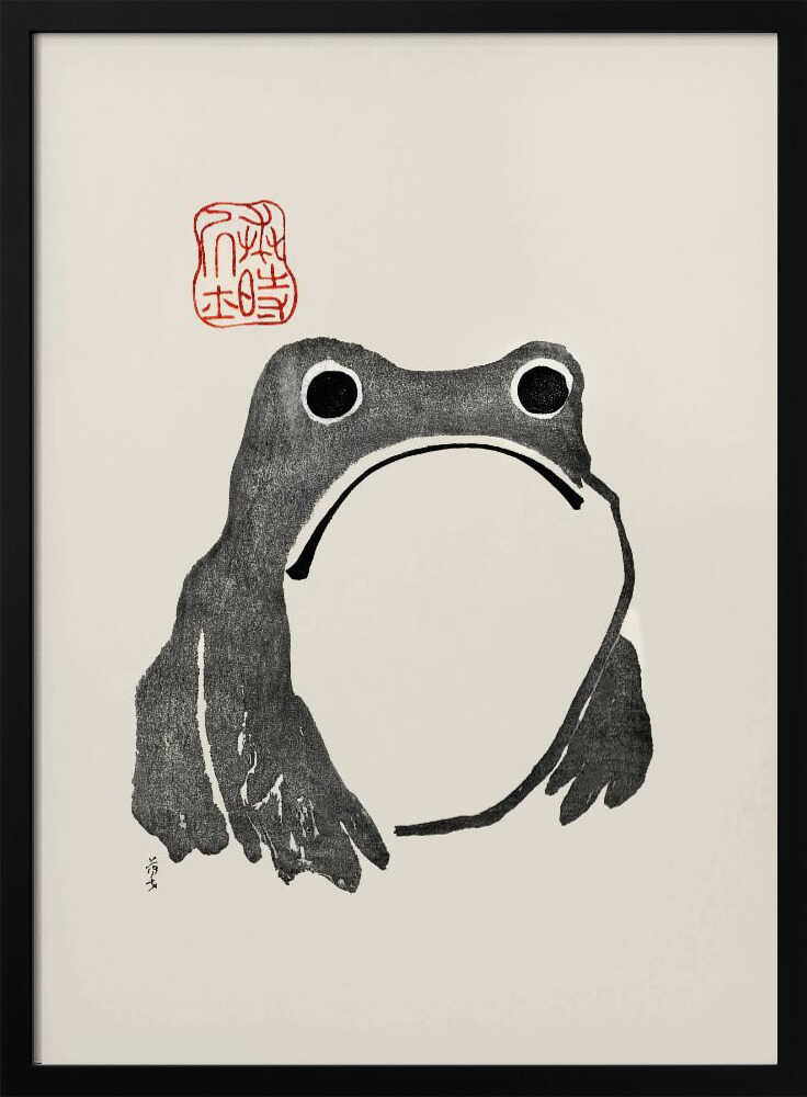 Grumpy Frog I Black Art Print UK — Japanese Vibrant Wall Art — Living Room — Wall It All Prints