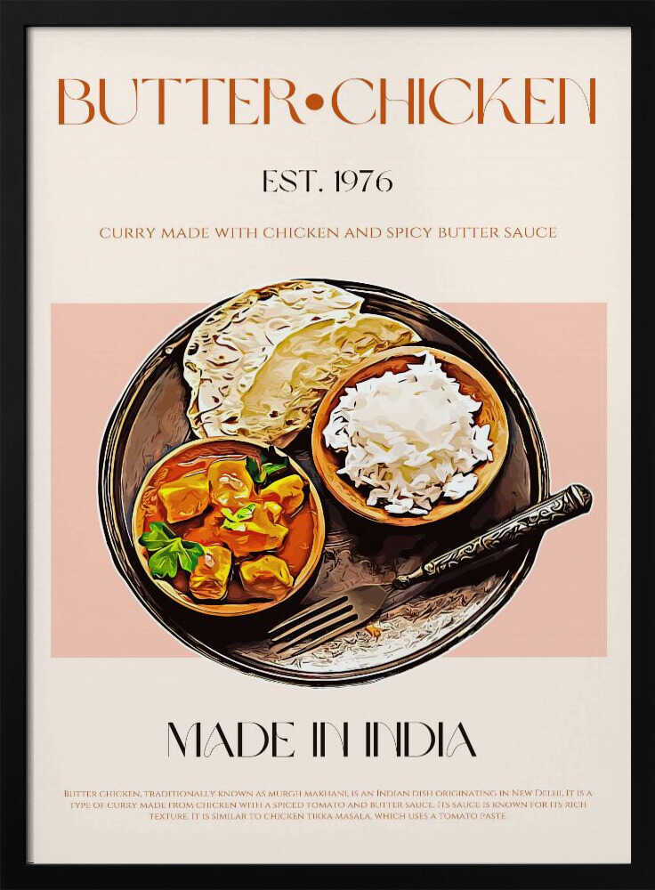 Classic Butter Chicken Meal Art Print UK — Vintage Vibrant Wall Art — Kitchen — Wall It All Prints