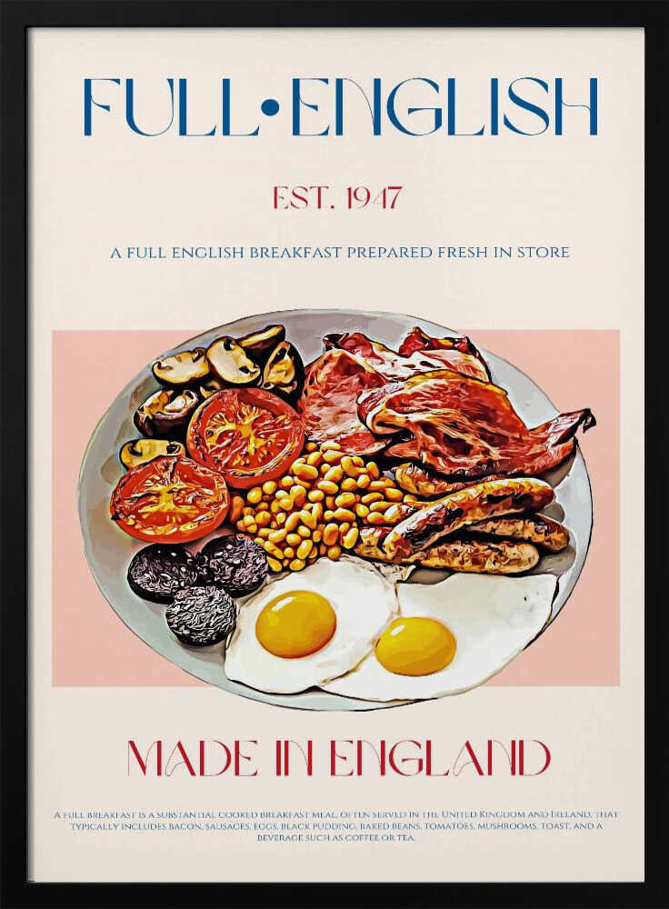 Classic English Breakfast Art Print UK — Vintage Dark Wall Art — Kitchen — Wall It All Prints