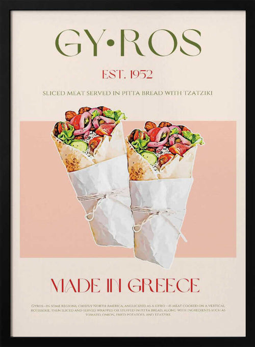 Authentic Greek Gyros Art Print UK — Vintage Vibrant Wall Art — Kitchen — Wall It All Prints