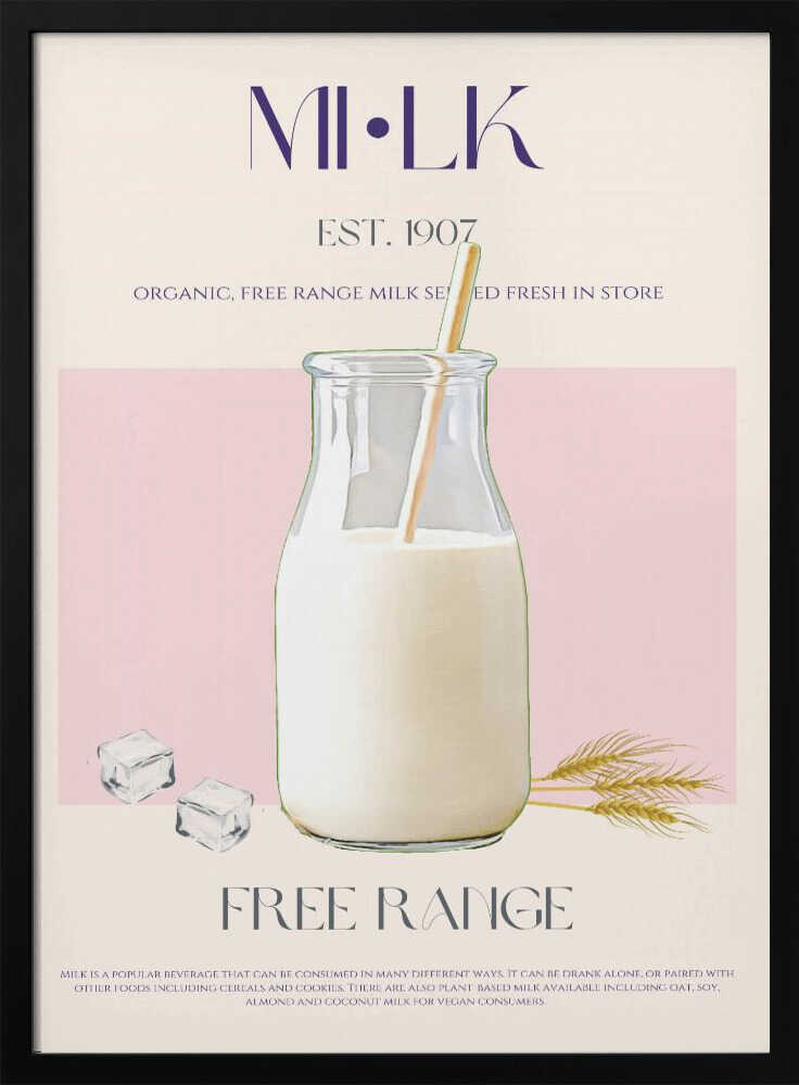 Organic Milk Bottle Art Print UK — Food Minimal Wall Art — Kitchen — Wall It All Prints