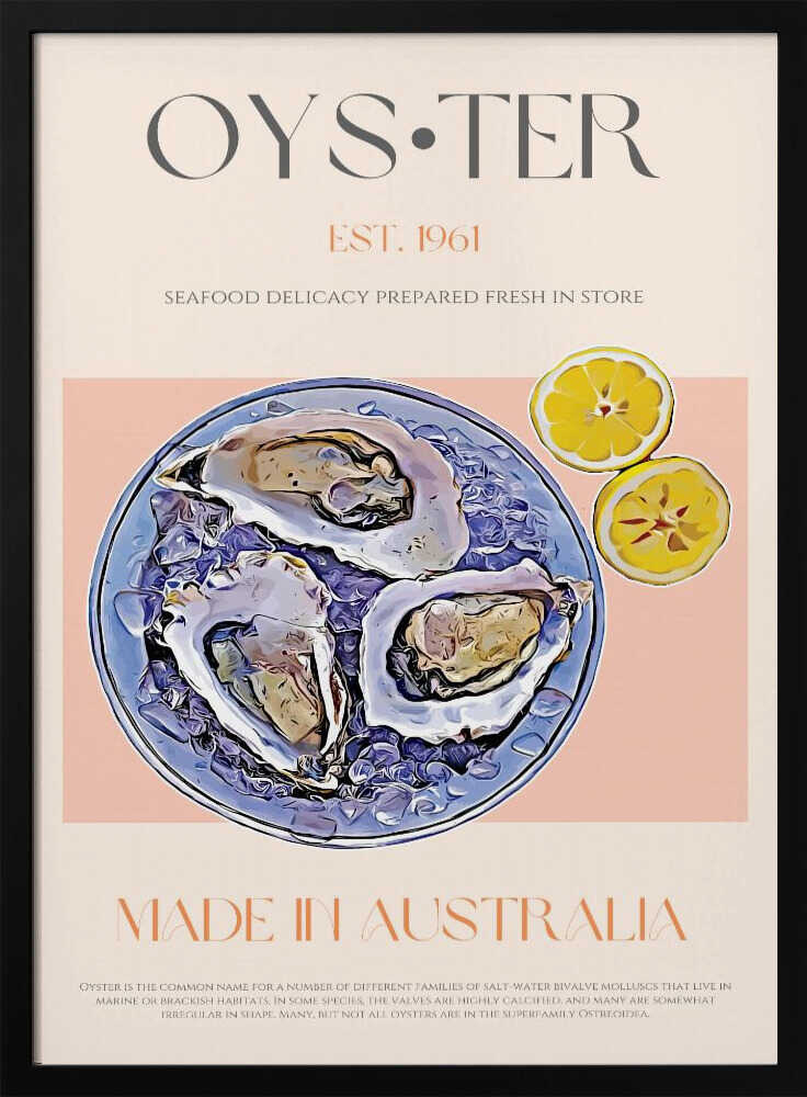 Fresh Oysters with Lemon Slices Art Print UK — Vintage Vibrant Wall Art — Kitchen — Wall It All Prints
