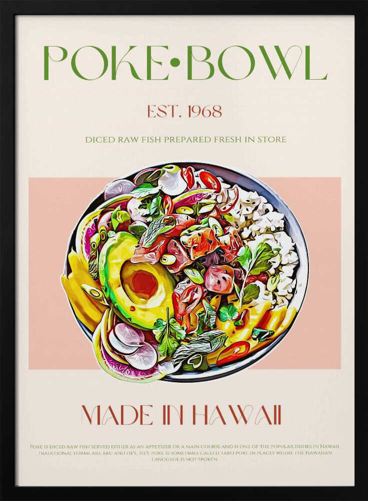 Fresh Hawaiian Poke Bowl Art Print UK — Food Vibrant Wall Art — Kitchen — Wall It All Prints
