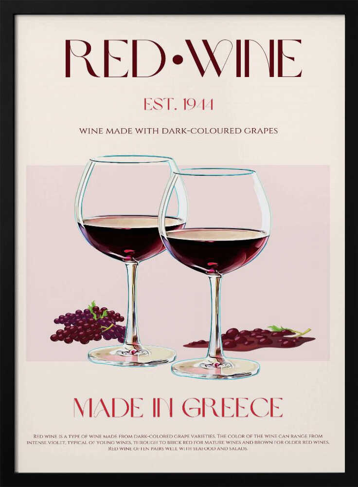 Greek Red Wine Art Print UK — Dark Moody Dark Wall Art — Kitchen — Wall It All Prints
