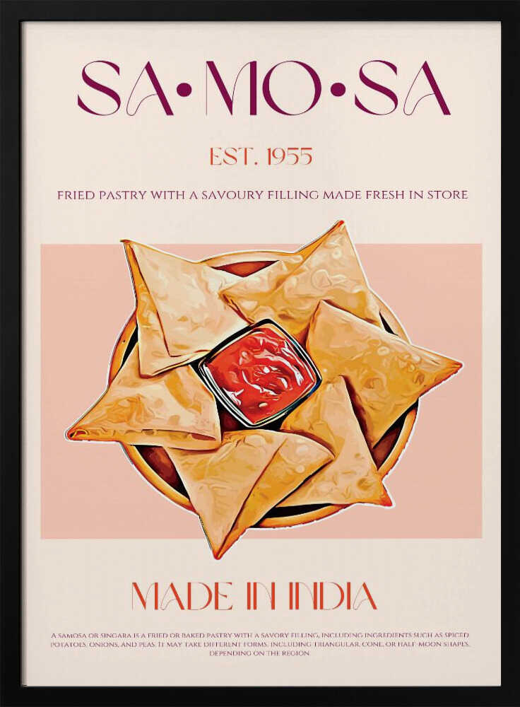Crispy Indian Samosas Art Print UK — Vintage Warm Wall Art — Kitchen — Wall It All Prints