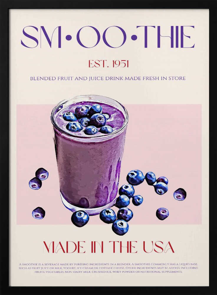 Fresh Blueberry Smoothie Art Print UK — Animal Fresh Wall Art — Kitchen — Wall It All Prints