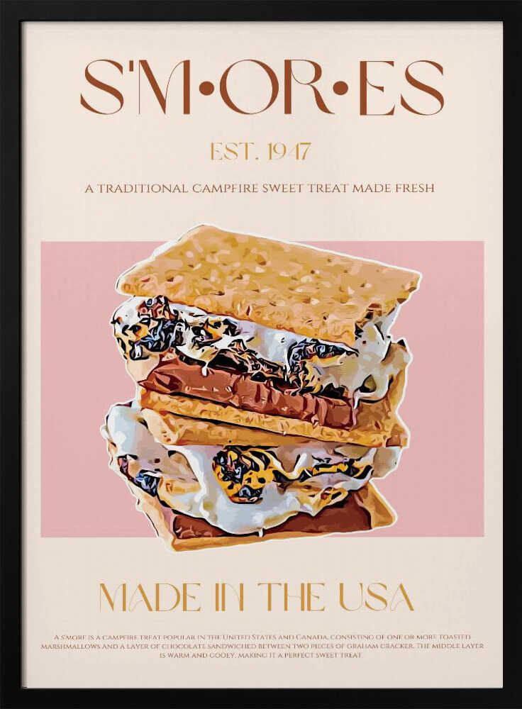 Gooey Chocolate S'mores Art Print UK — Vintage Warm Wall Art — Kitchen — Wall It All Prints