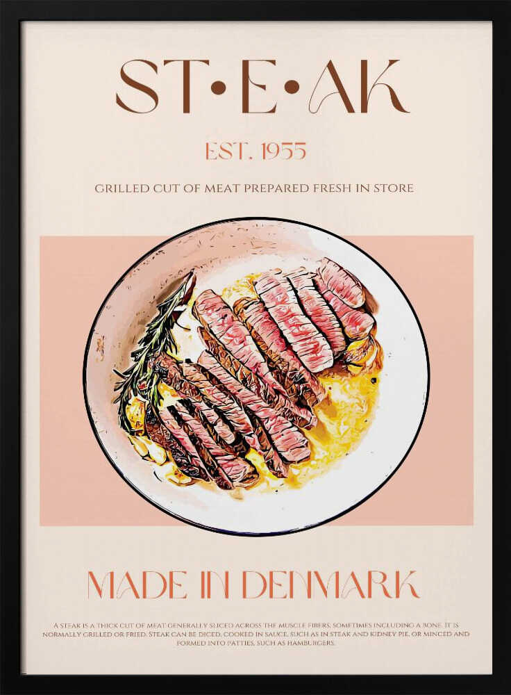 Fresh Grilled Steak Art Print UK — Abstract Minimal Wall Art — Kitchen — Wall It All Prints