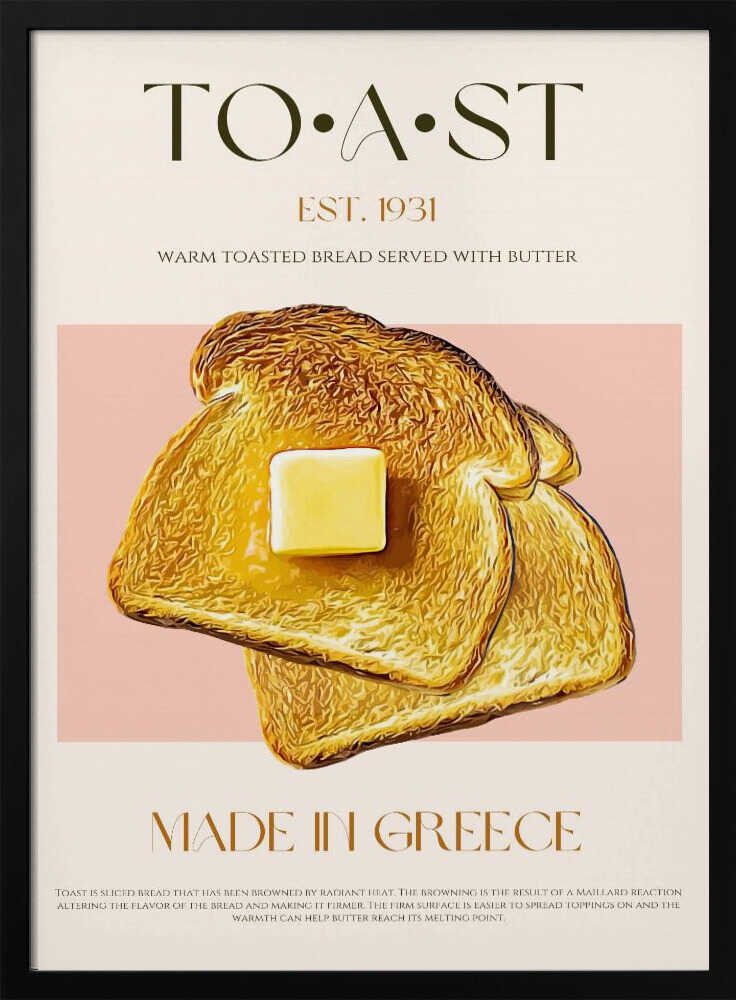 Golden Buttered Toast Art Print UK — Vintage Warm Wall Art — Kitchen — Wall It All Prints