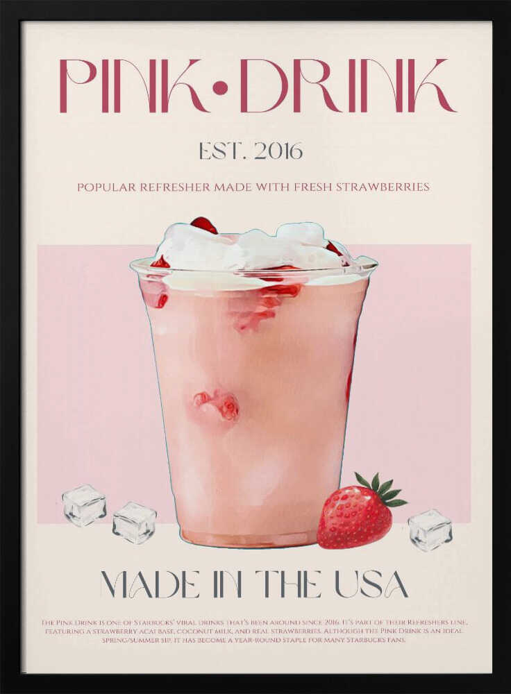 Pink Strawberry Drink Art Print UK — Food Calm Wall Art — Kitchen — Wall It All Prints